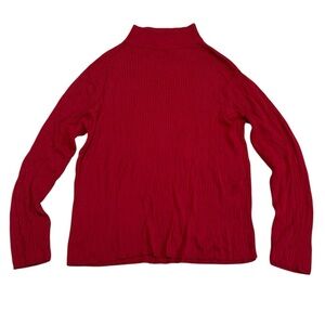 Talbots 100% Silk Red Ribbed Mock Neck Top Sweater Size L